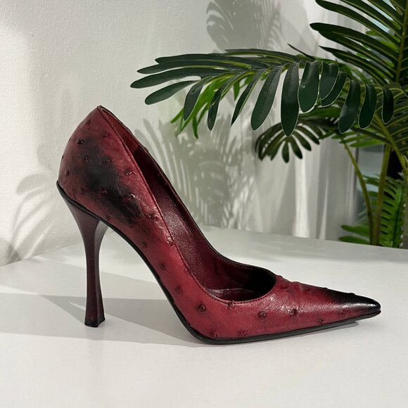 Gucci by Tom Ford Red Ostrich Pointed Toe Pumps size 7 - Picture 7 of 10